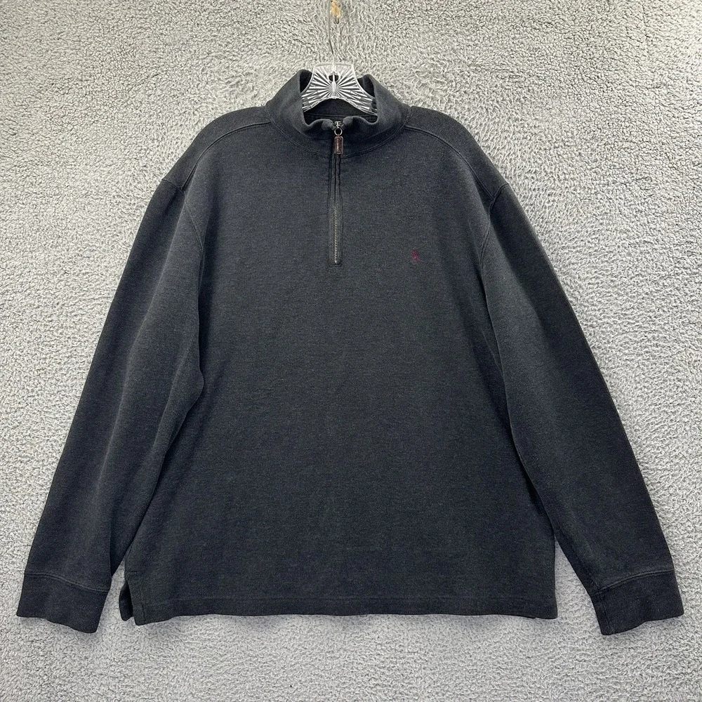 Polo Ralph Lauren Mock Neck 1/4 Zip Sweater Gray 100% Cotton Preppy Men's‎ Large
